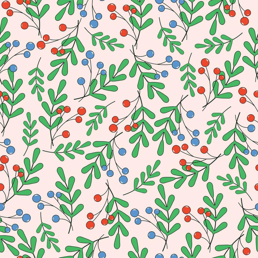Vector seamless pattern with rowan berries.Christmas pattern with rowan branches.Seamless pattern for Merry Christmas with rowan. Harvest Day.Vector illustration