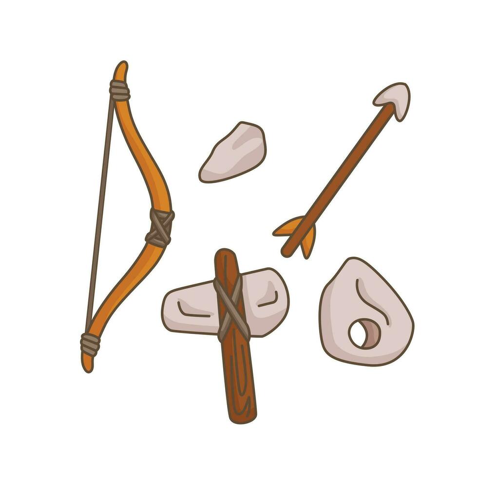 Ancient Stone Tools Prehistoric Era Past Cartoon Illustration Vector Clipart Sticker