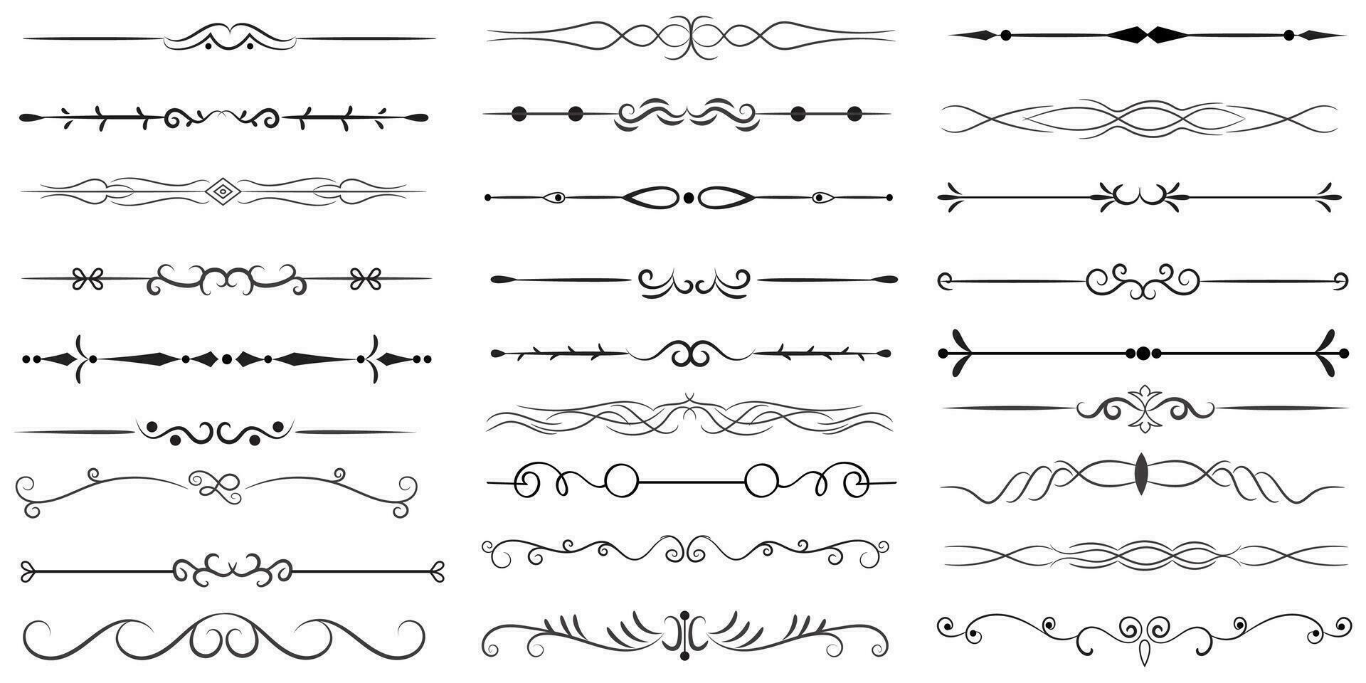 Page Divider And Design Elements. Set of Various Simple Black Divider Design, Assorted Divider Collection Template Vector. Collection of floral dividers elements mega decoration for Calligraphy. vector