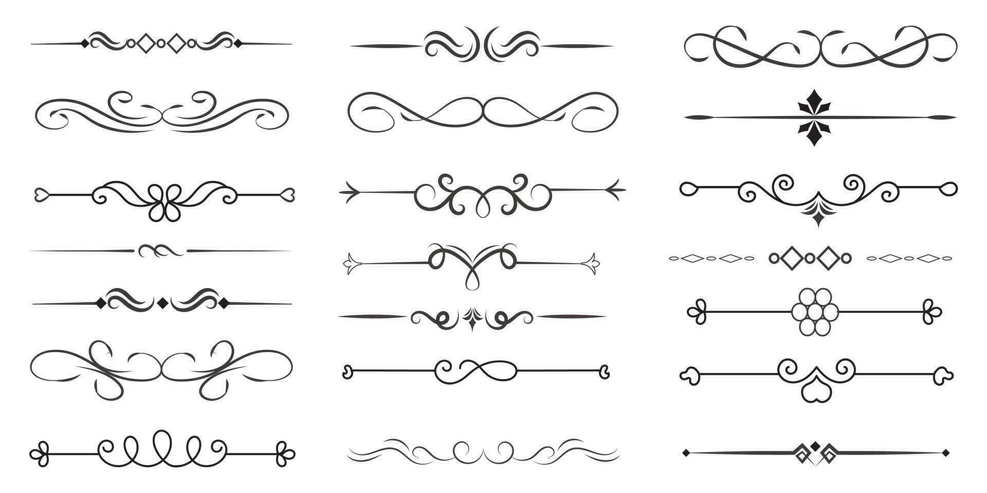 Page Divider And Design Elements. Set of Various Simple Black Divider Design, Assorted Divider Collection Template Vector. Collection of floral dividers elements mega decoration for Calligraphy. vector