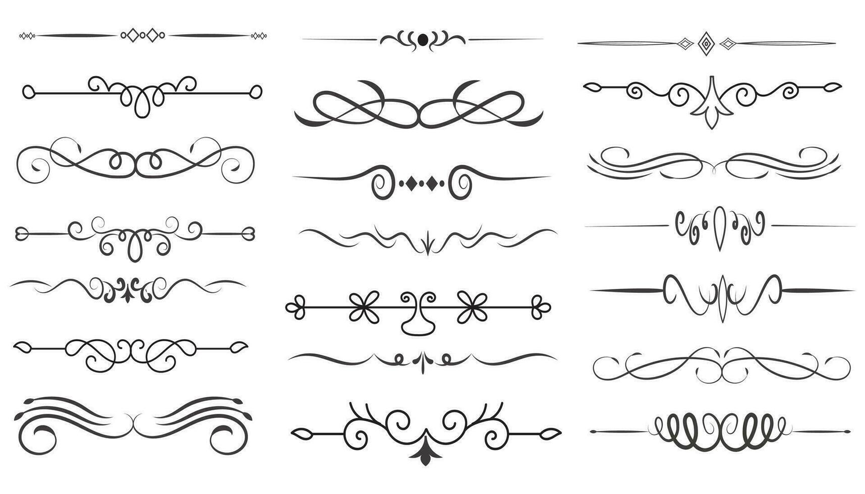 Page Divider And Design Elements. Set of Various Simple Black Divider Design, Assorted Divider Collection Template Vector. Collection of floral dividers elements mega decoration for Calligraphy. vector