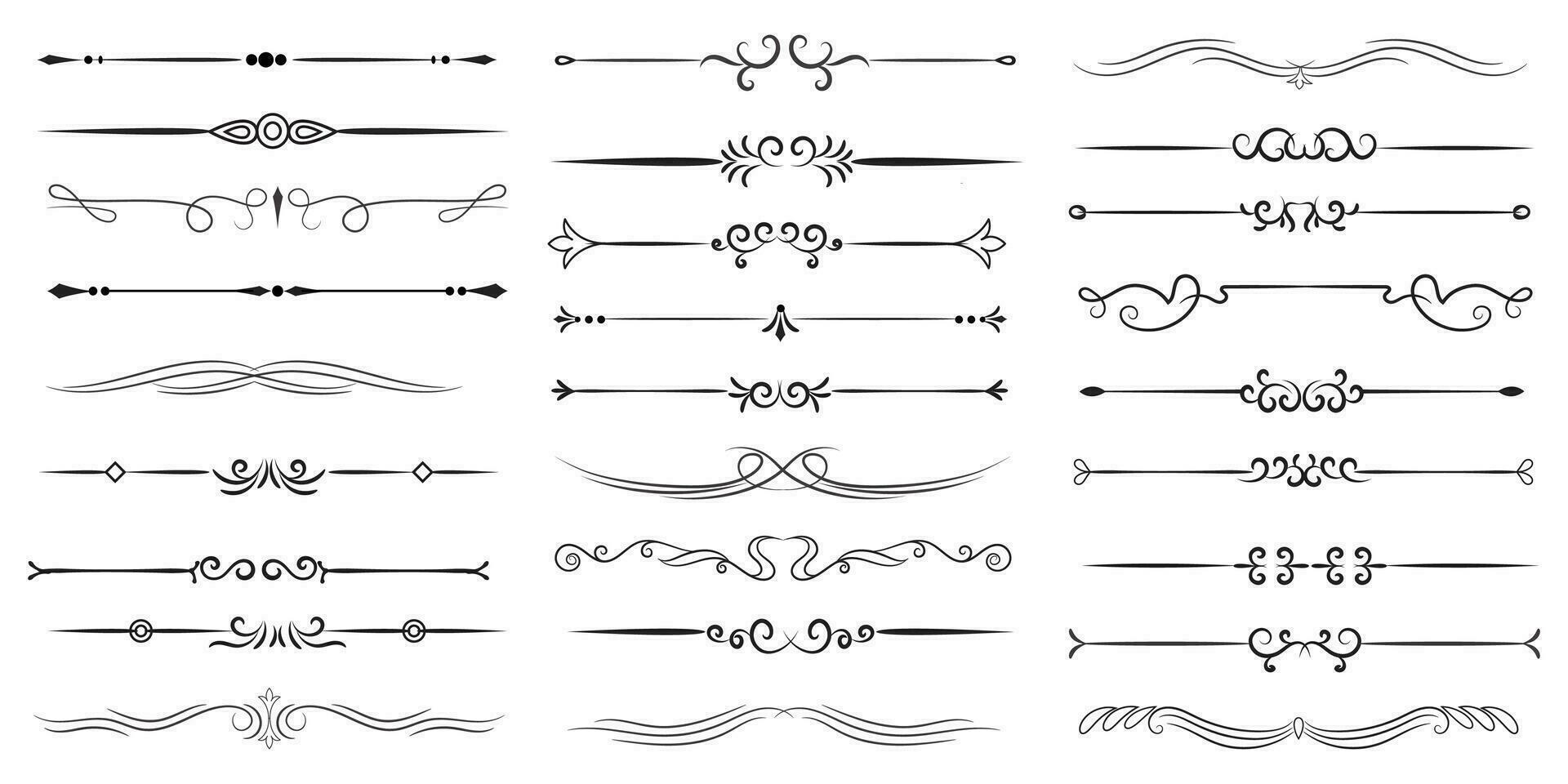 Page Divider And Design Elements. Set of Various Simple Black Divider Design, Assorted Divider Collection Template Vector. Collection of floral dividers elements mega decoration for Calligraphy. vector