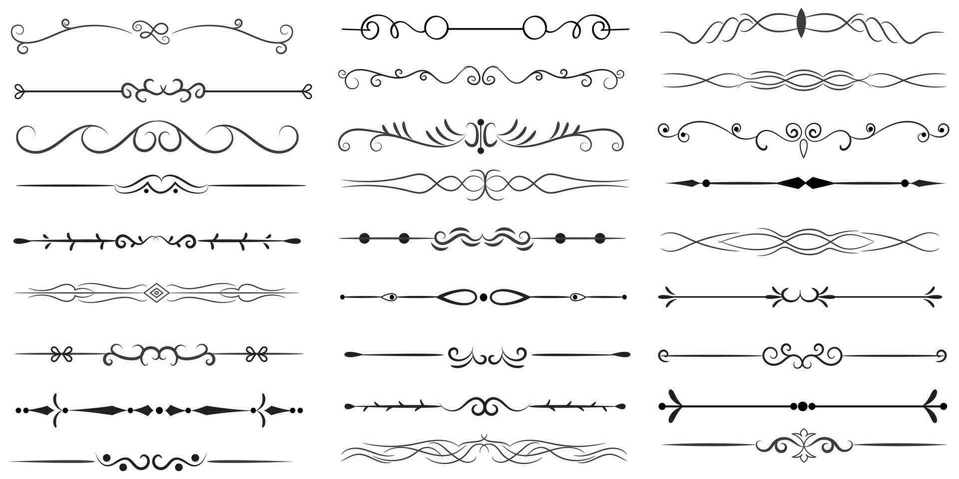 Page Divider And Design Elements. Set of Various Simple Black Divider Design, Assorted Divider Collection Template Vector. Collection of floral dividers elements mega decoration for Calligraphy. vector