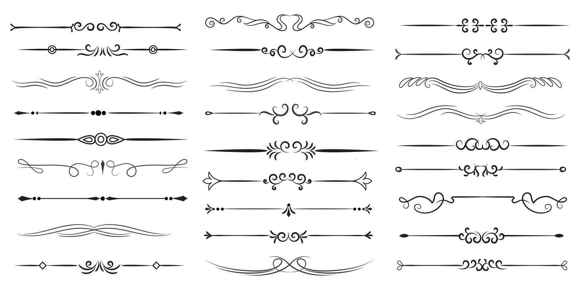 Page Divider And Design Elements. Set of Various Simple Black Divider Design, Assorted Divider Collection Template Vector. Collection of floral dividers elements mega decoration for Calligraphy. vector