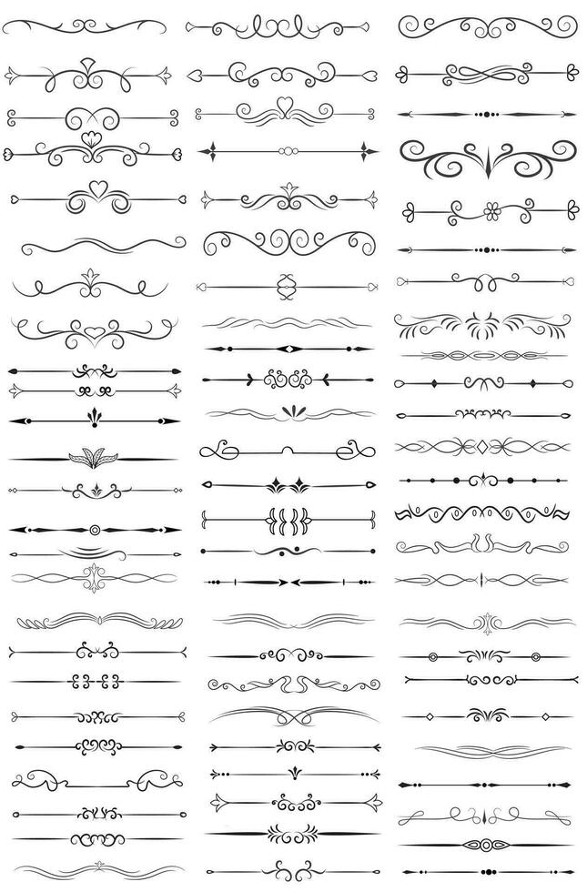 Page Divider And Design Elements. Set of Various Simple Black Divider Design, Assorted Divider Collection Template Vector. Collection of floral dividers elements mega decoration for Calligraphy. vector