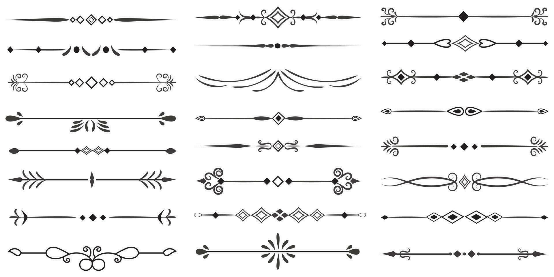 Page Divider And Design Elements. Set of Various Simple Black Divider Design, Assorted Divider Collection Template Vector. Collection of floral dividers elements mega decoration for Calligraphy. vector