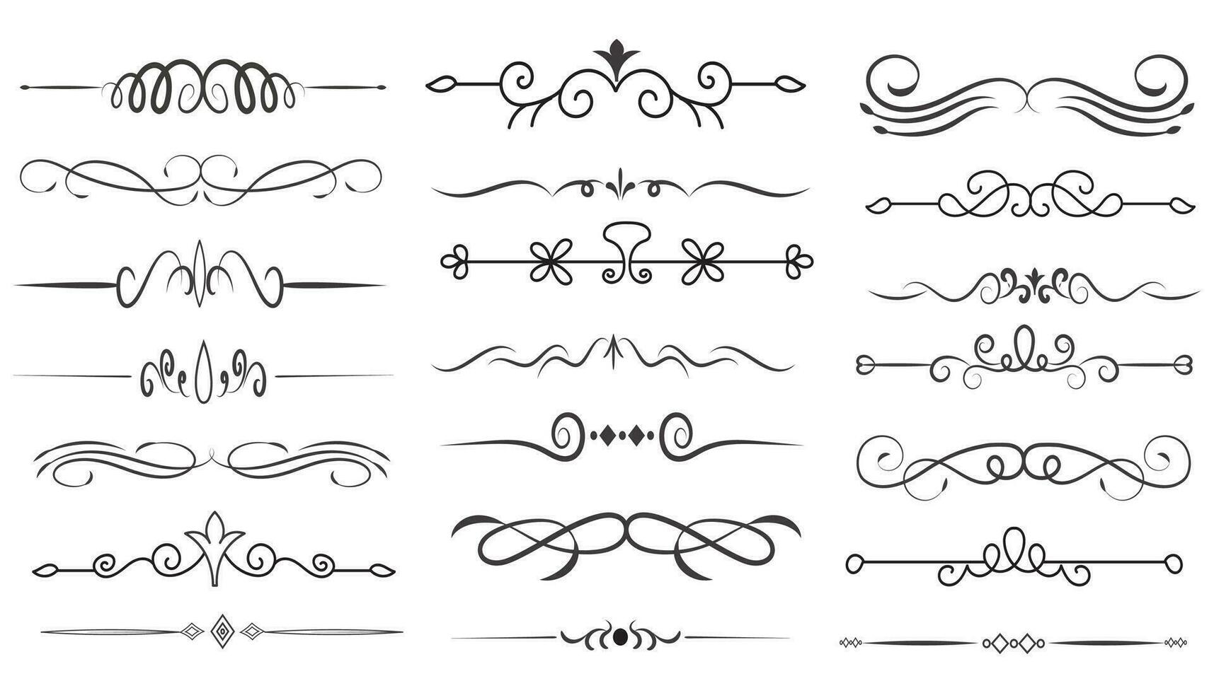 Page Divider And Design Elements. Set of Various Simple Black Divider Design, Assorted Divider Collection Template Vector. Collection of floral dividers elements mega decoration for Calligraphy. vector