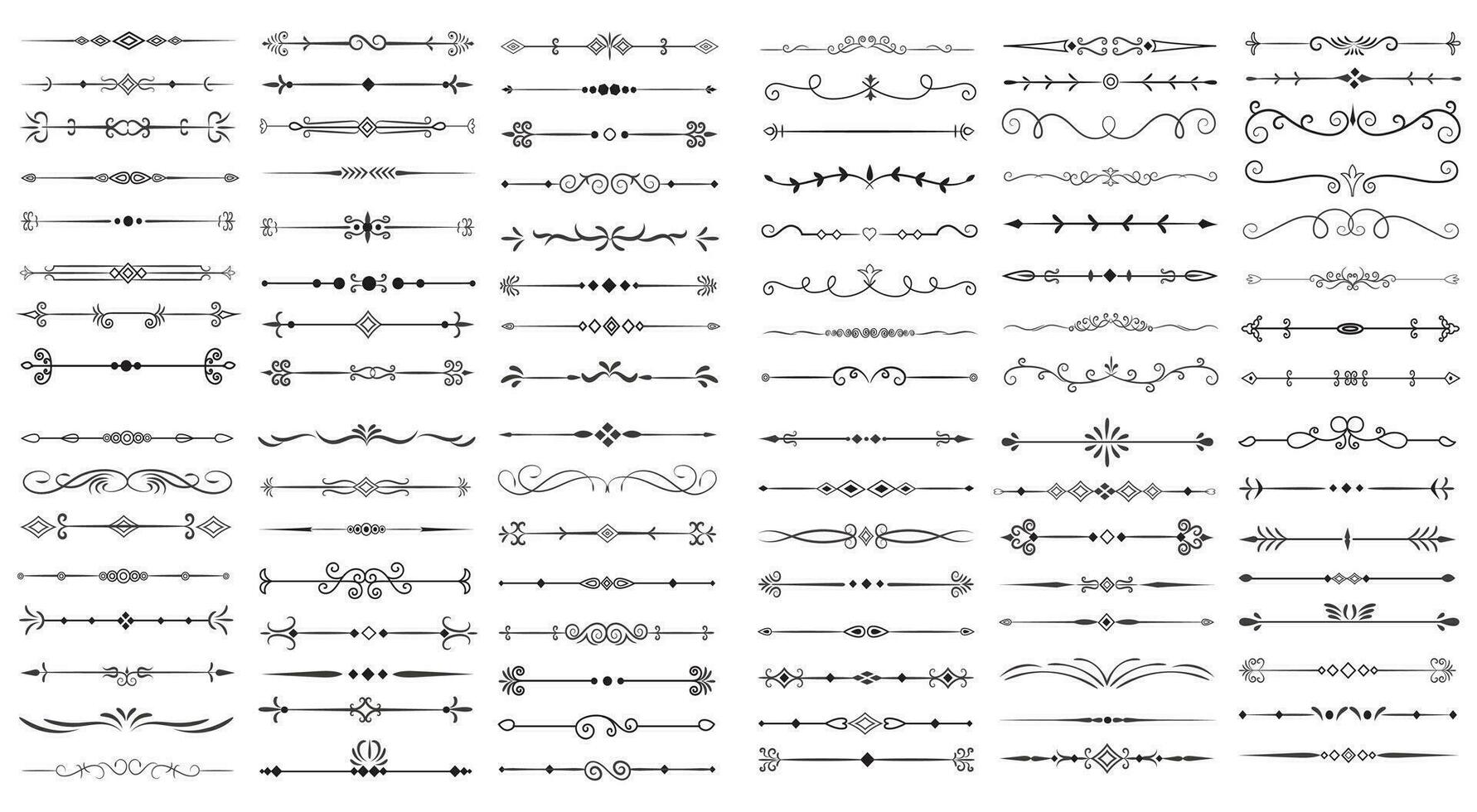 Page Divider And Design Elements. Set of Various Simple Black Divider Design, Assorted Divider Collection Template Vector. Collection of floral dividers elements mega decoration for Calligraphy. vector