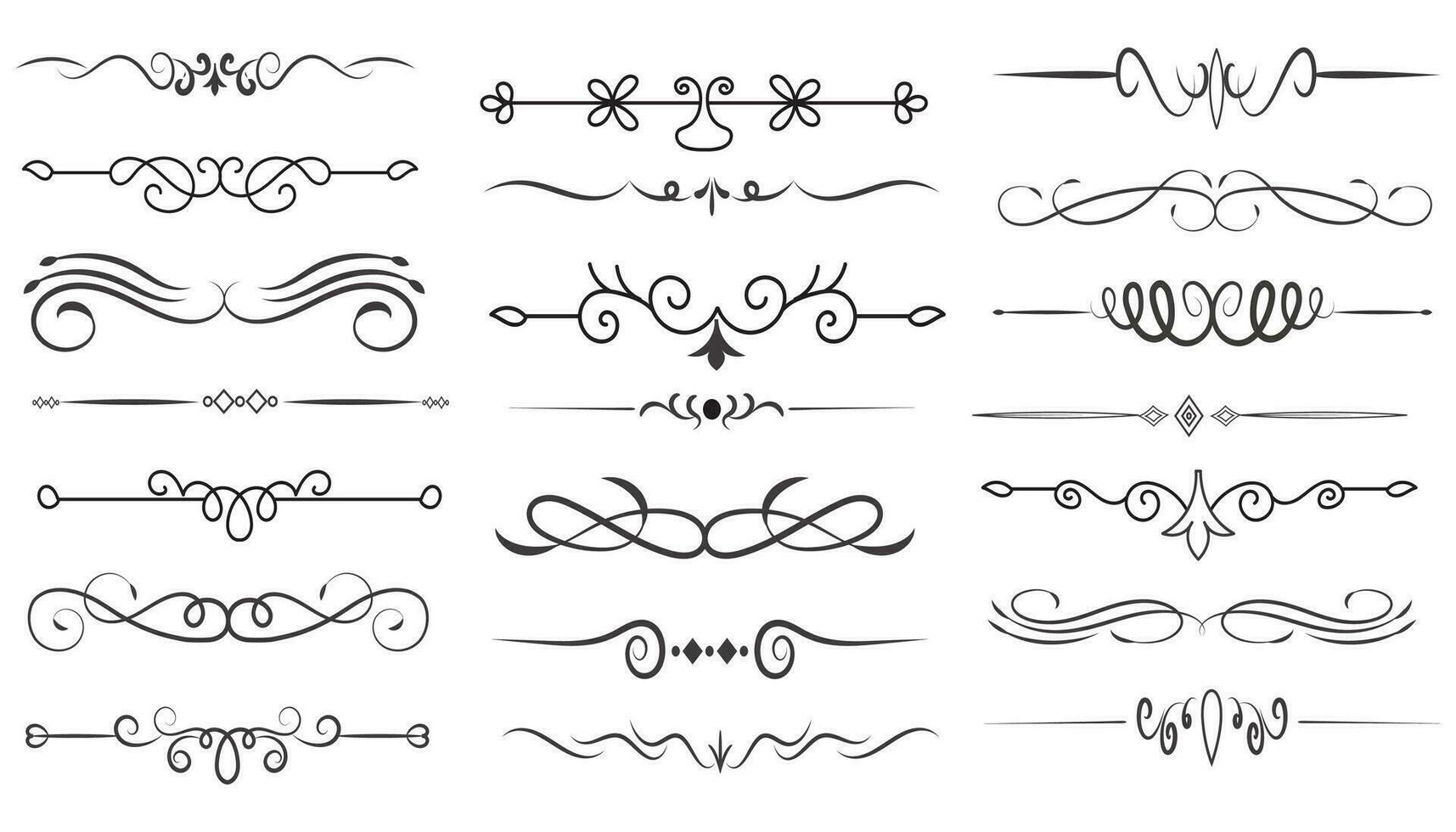 Page Divider And Design Elements. Set of Various Simple Black Divider Design, Assorted Divider Collection Template Vector. Collection of floral dividers elements mega decoration for Calligraphy. vector