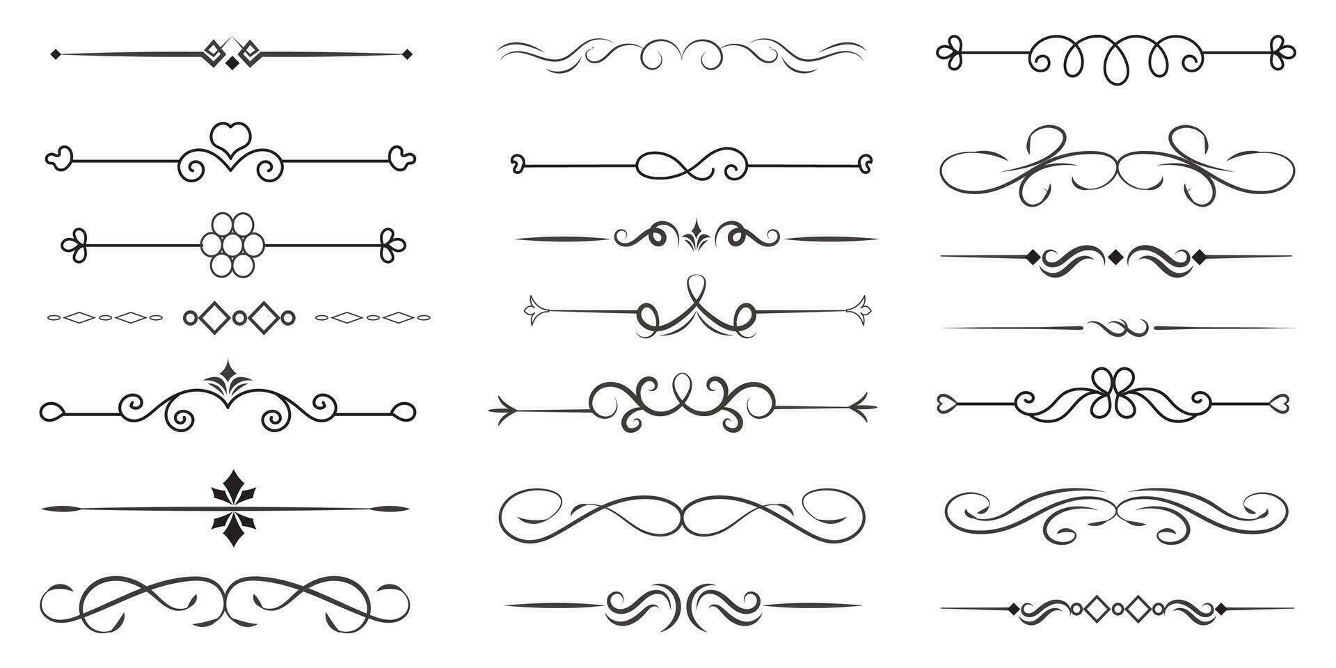 Page Divider And Design Elements. Set of Various Simple Black Divider Design, Assorted Divider Collection Template Vector. Collection of floral dividers elements mega decoration for Calligraphy. vector