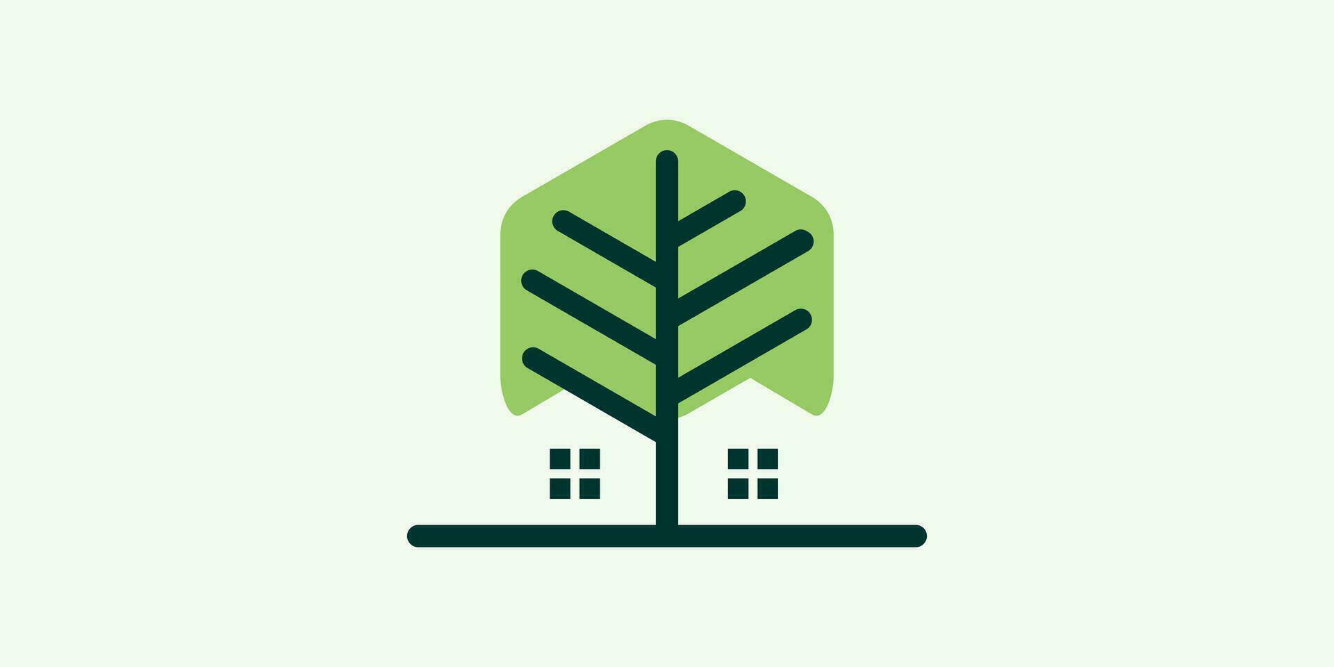 logo design combining the shape of a tree with a house made in a minimalist and abstract style. vector