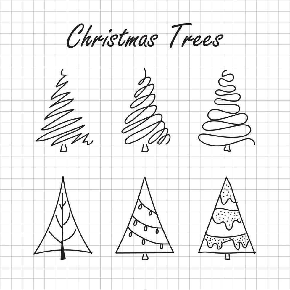 Hand drawn Christmas tree collection sketch vector