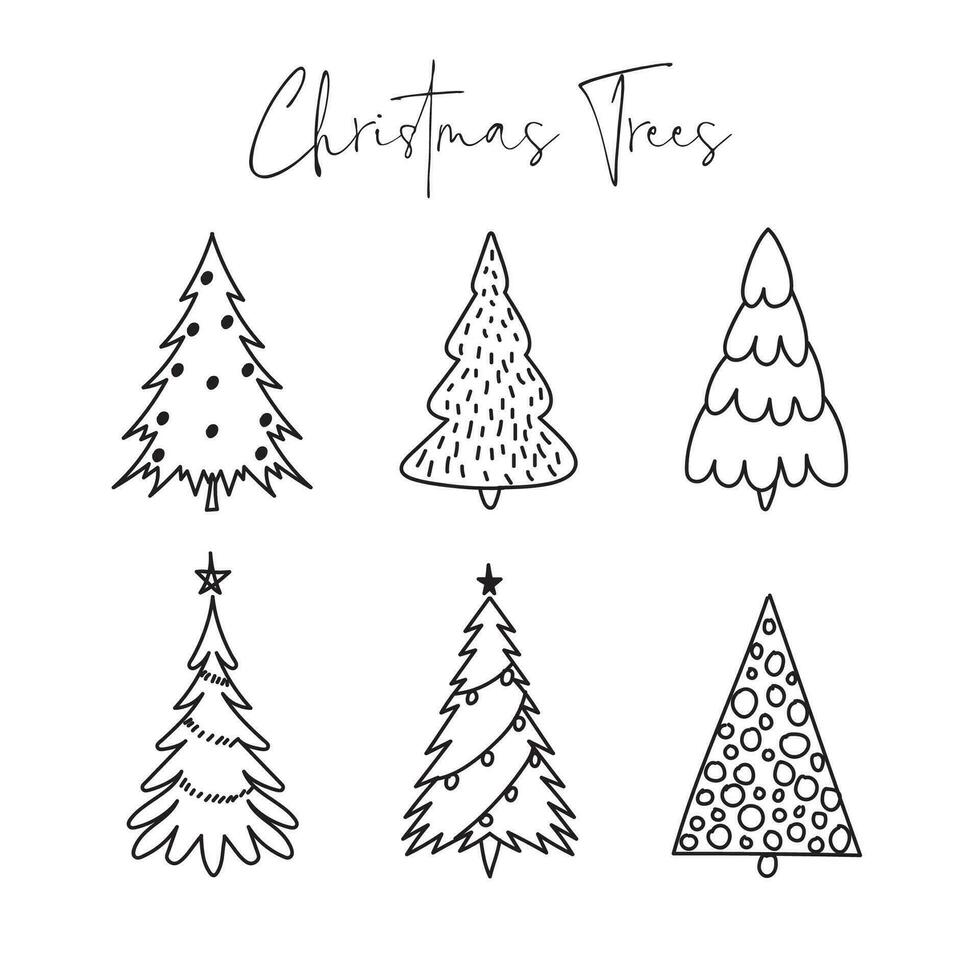 Hand drawn Christmas tree collection sketch vector