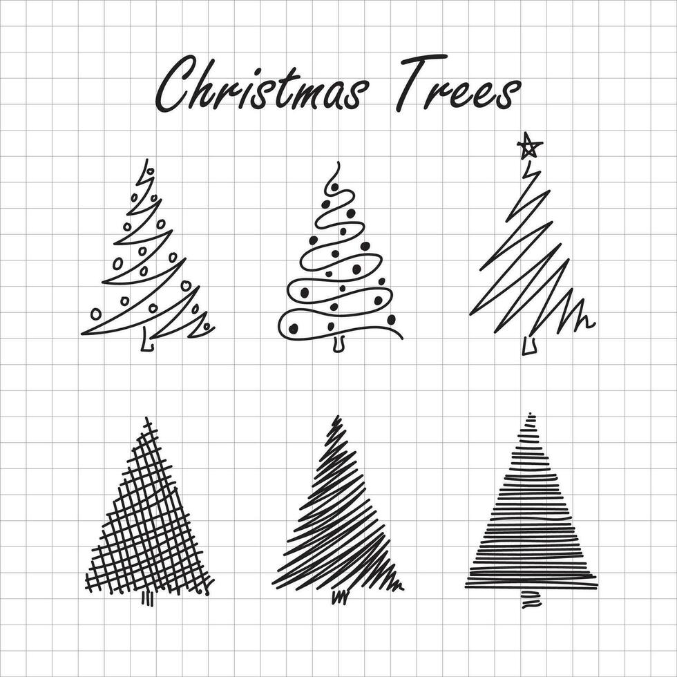 Hand drawn Christmas tree collection sketch vector