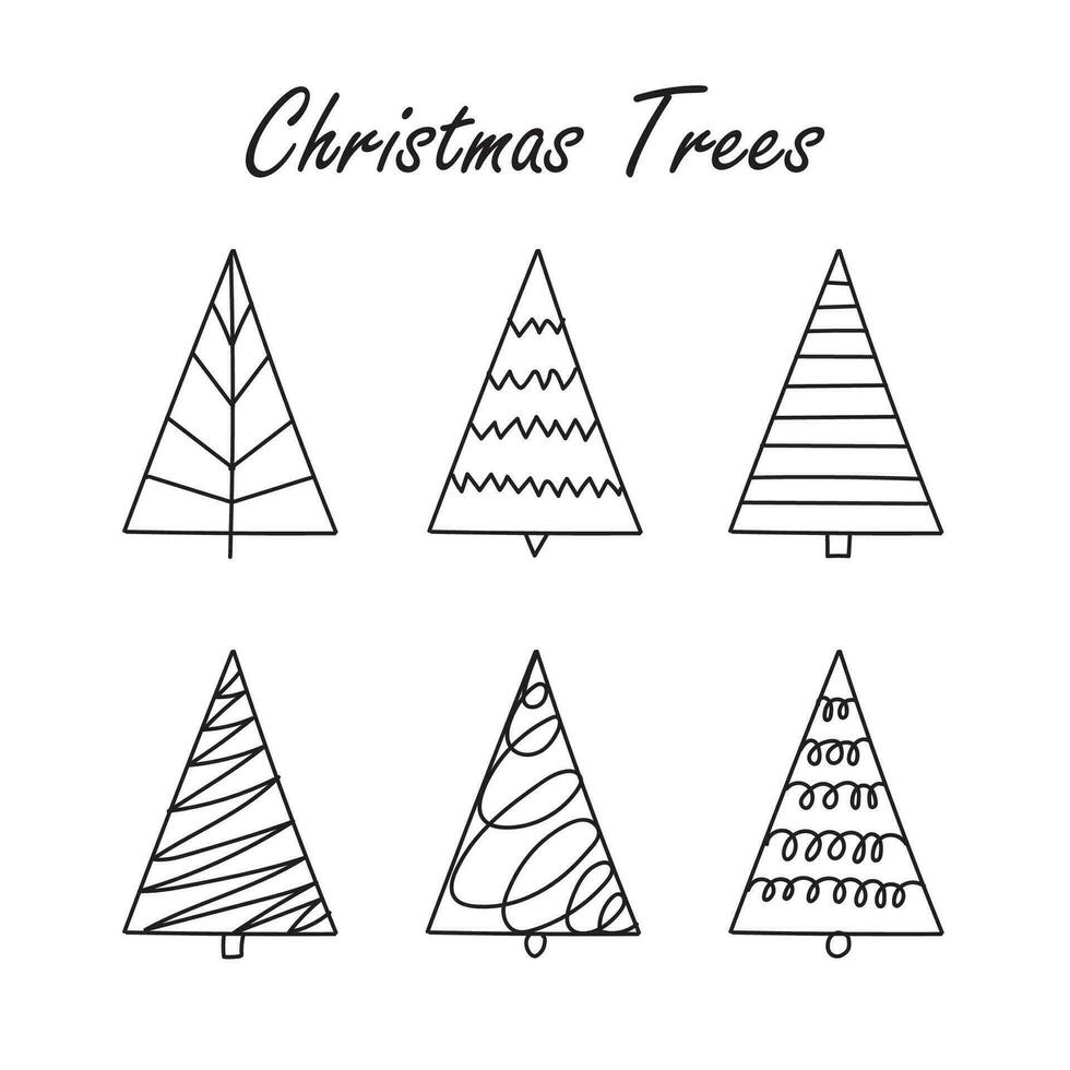 Hand drawn Christmas tree collection sketch vector