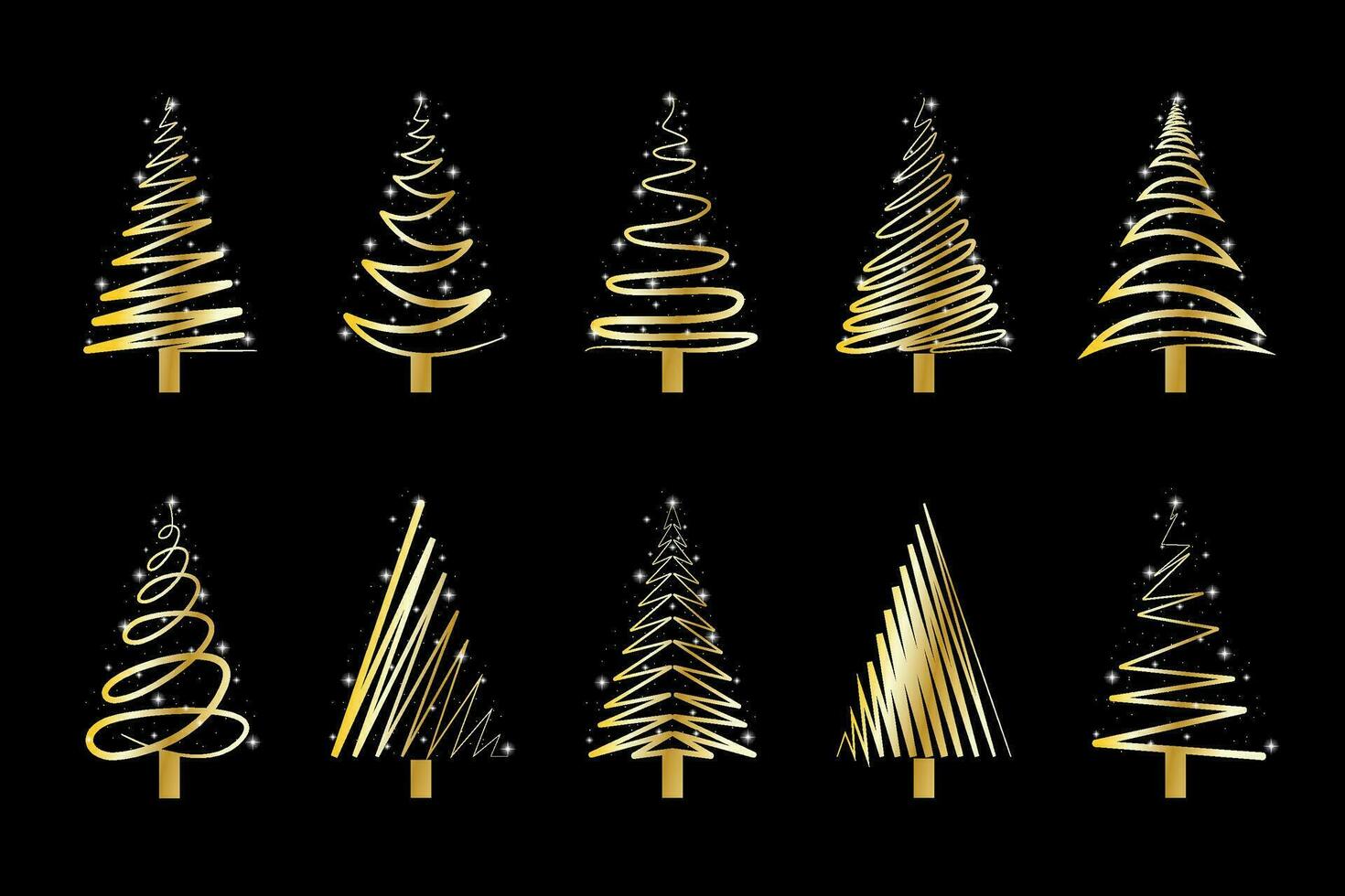 Collection of hand drawn flat Christmas trees. Vector illustration.