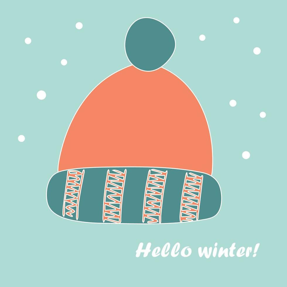 Winter children's hat with bubo. Hello winter. Flat vector illustration