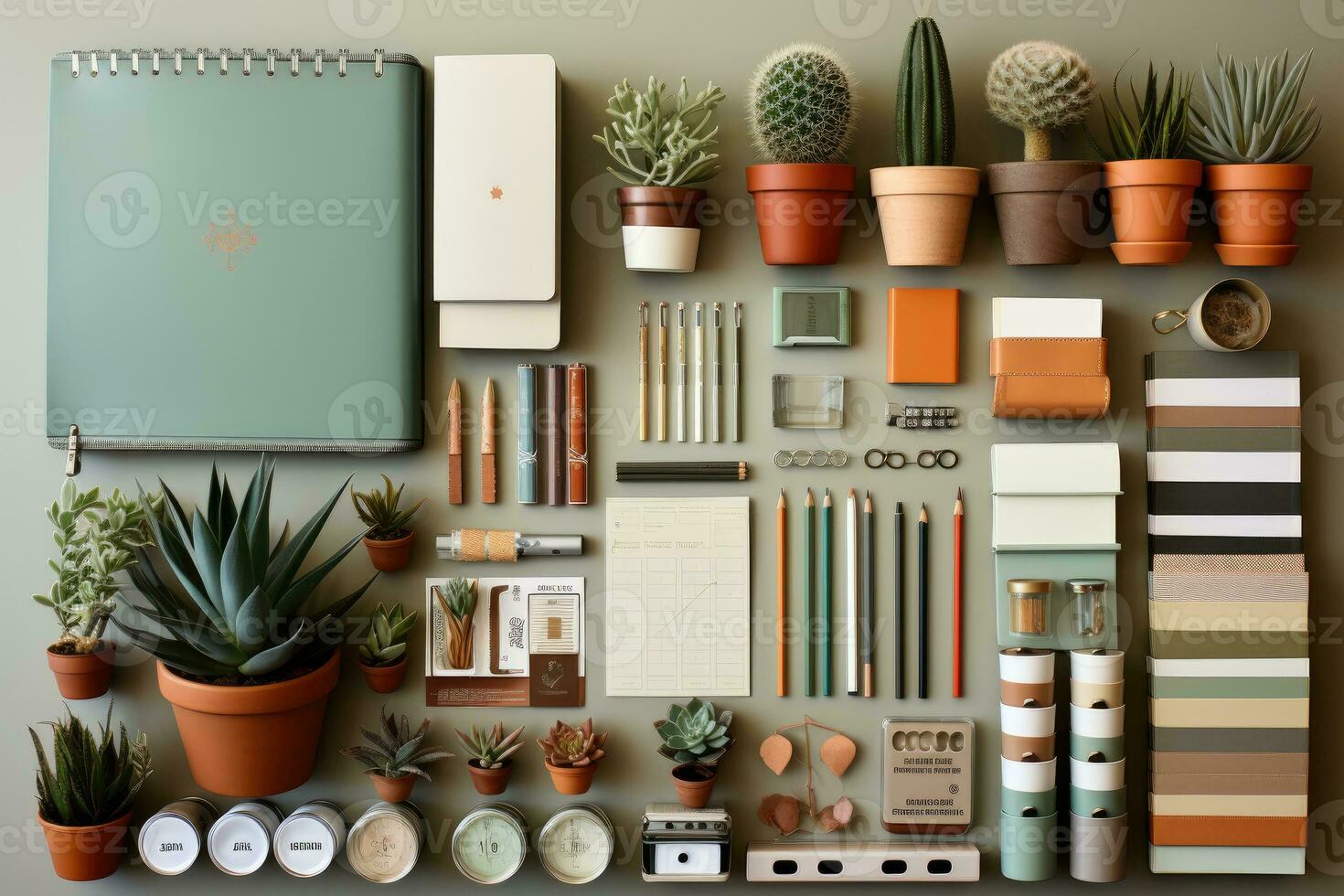 knolling stationary tool flat lay AI Generated photo