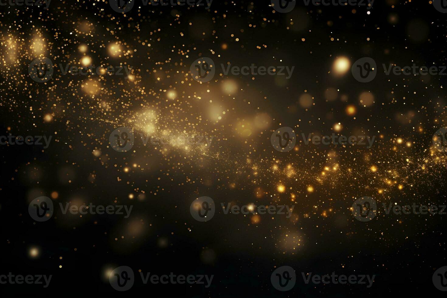 Luxury golden clouded bokeh dust on black backgrounds, ai generative photo