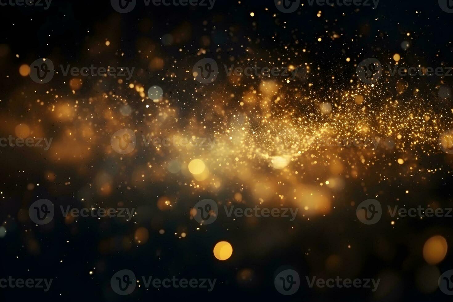 Luxury golden clouded bokeh dust on black backgrounds, ai generative photo