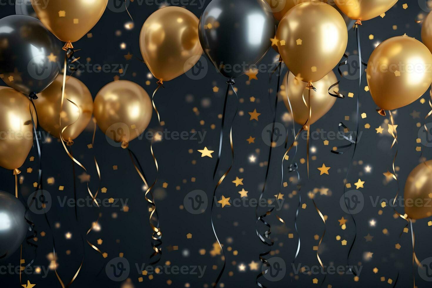 Party stylish decorations on dark background, ai generative photo