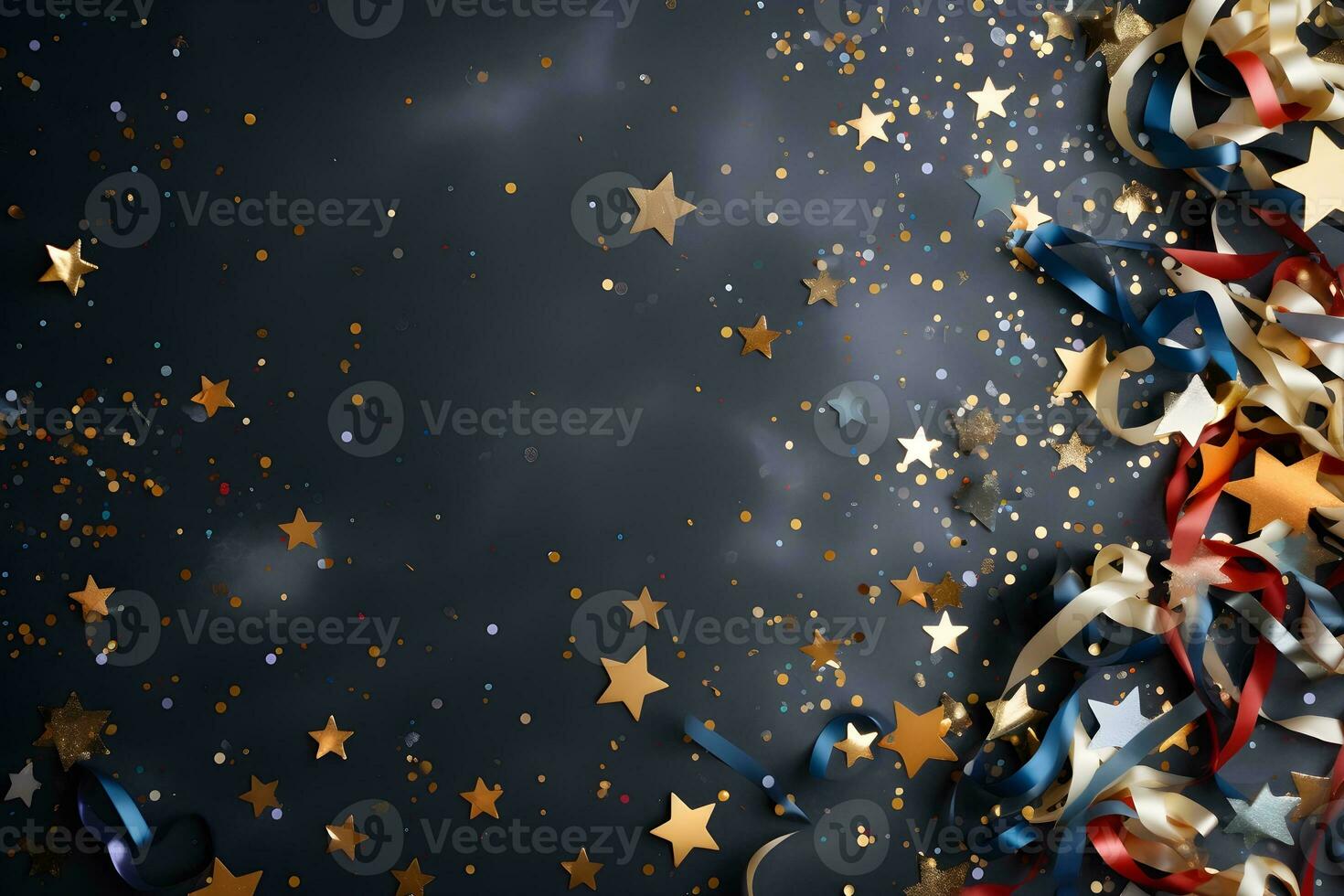 Party stylish decorations on dark background, ai generative photo