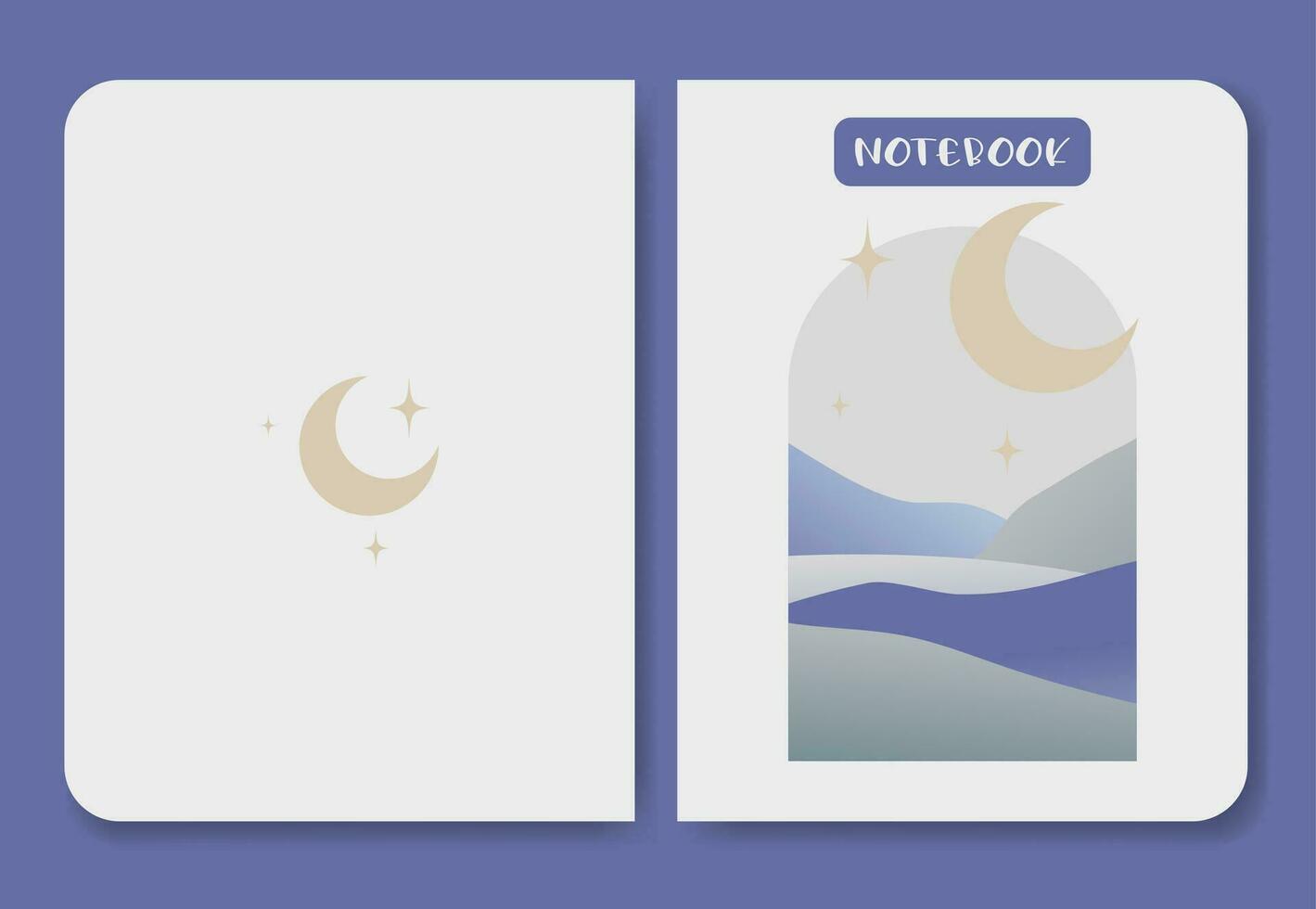 Notebook cover with landscape first and last page. Mountains aesthetic illustration. vector