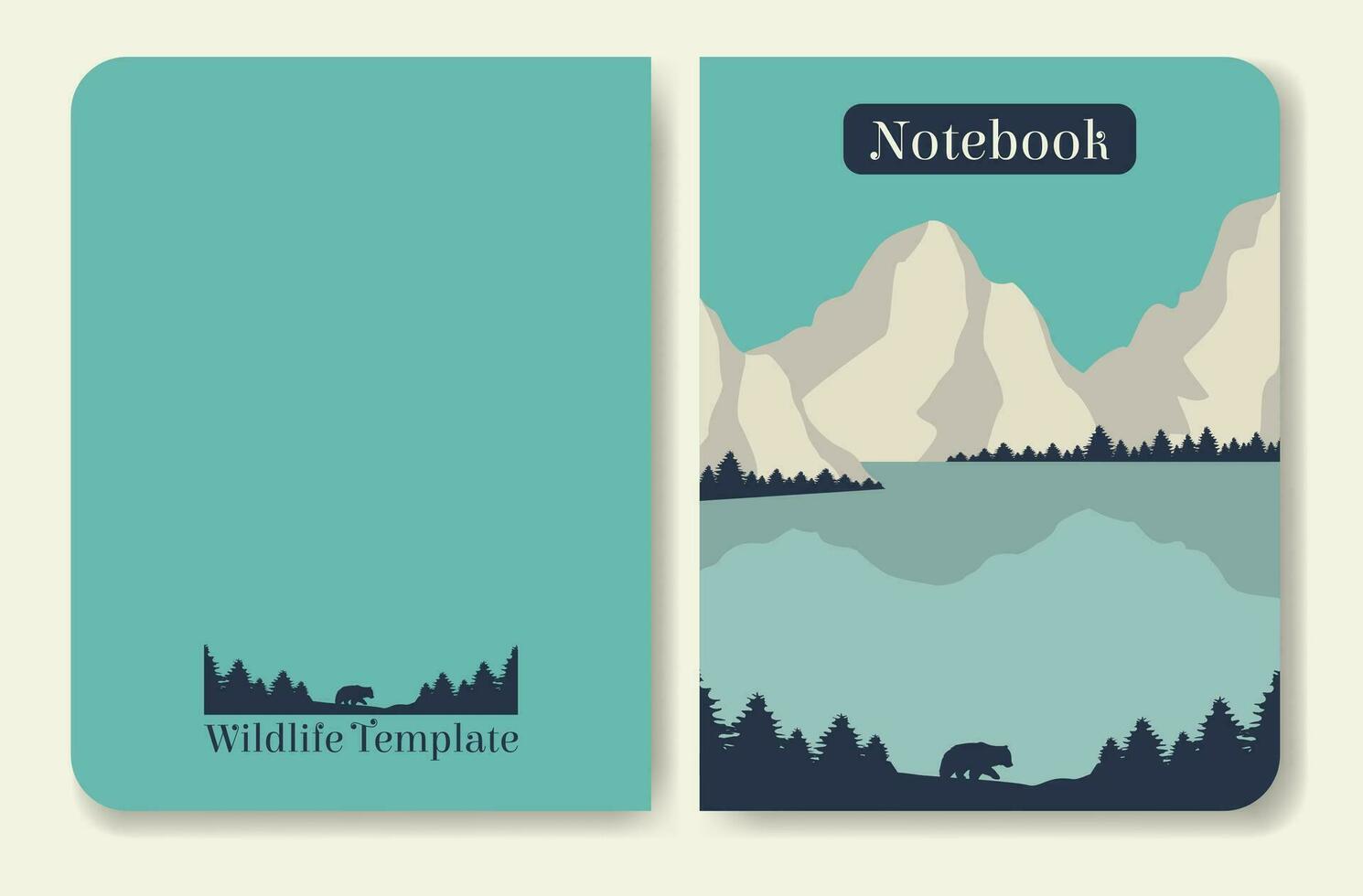 Notebook page blue landscape design. Wildlife cover illustration. vector