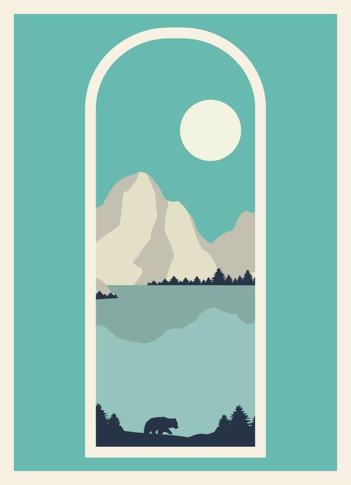 minimalista montañas paisaje ilustración póster ver vector