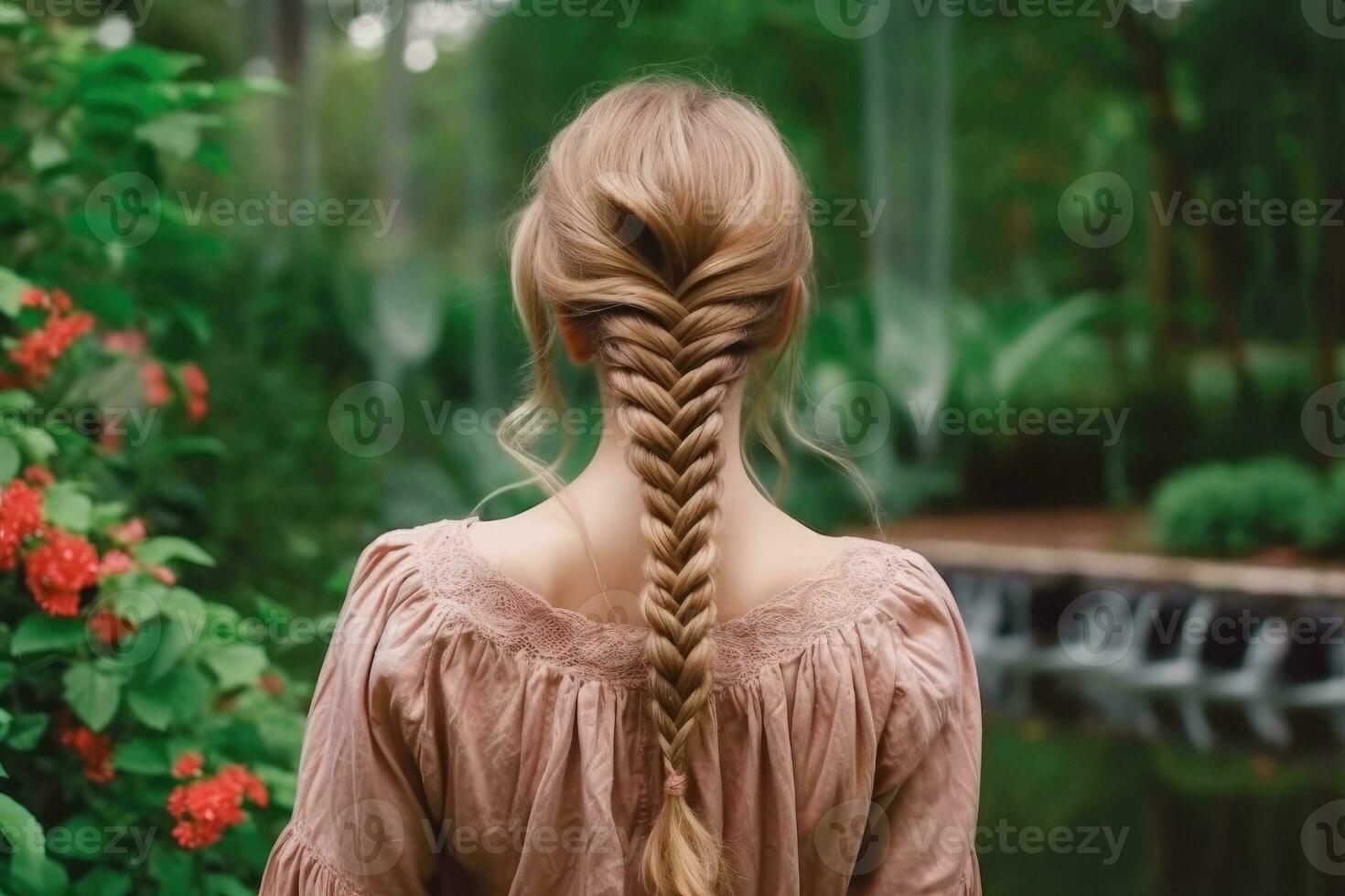 women braid hair do look from back professional advertising photography AI Generative photo