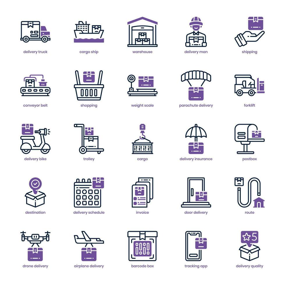 Shipping and Delivery icon pack for your website design, logo, app, and user interface. Shipping and Delivery icon dual tone design. Vector graphics illustration and editable stroke.