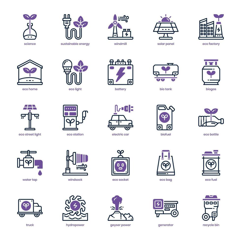 Sustainable Energy icon pack for your website design, logo, app, and user interface. Sustainable Energy icon dual tone design. Vector graphics illustration and editable stroke.
