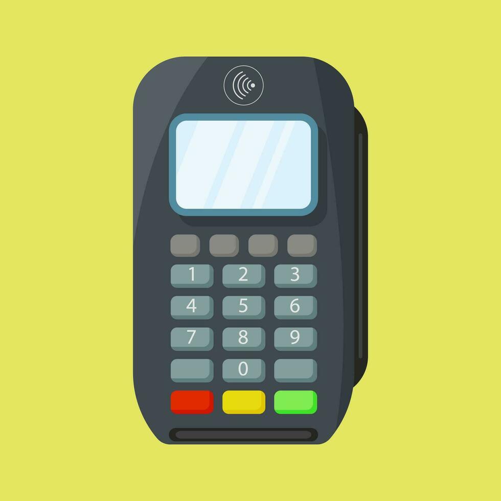 Illustration of a payment terminal, for use in stores and retail outlets, trade concept, vector illustration, flat illustration