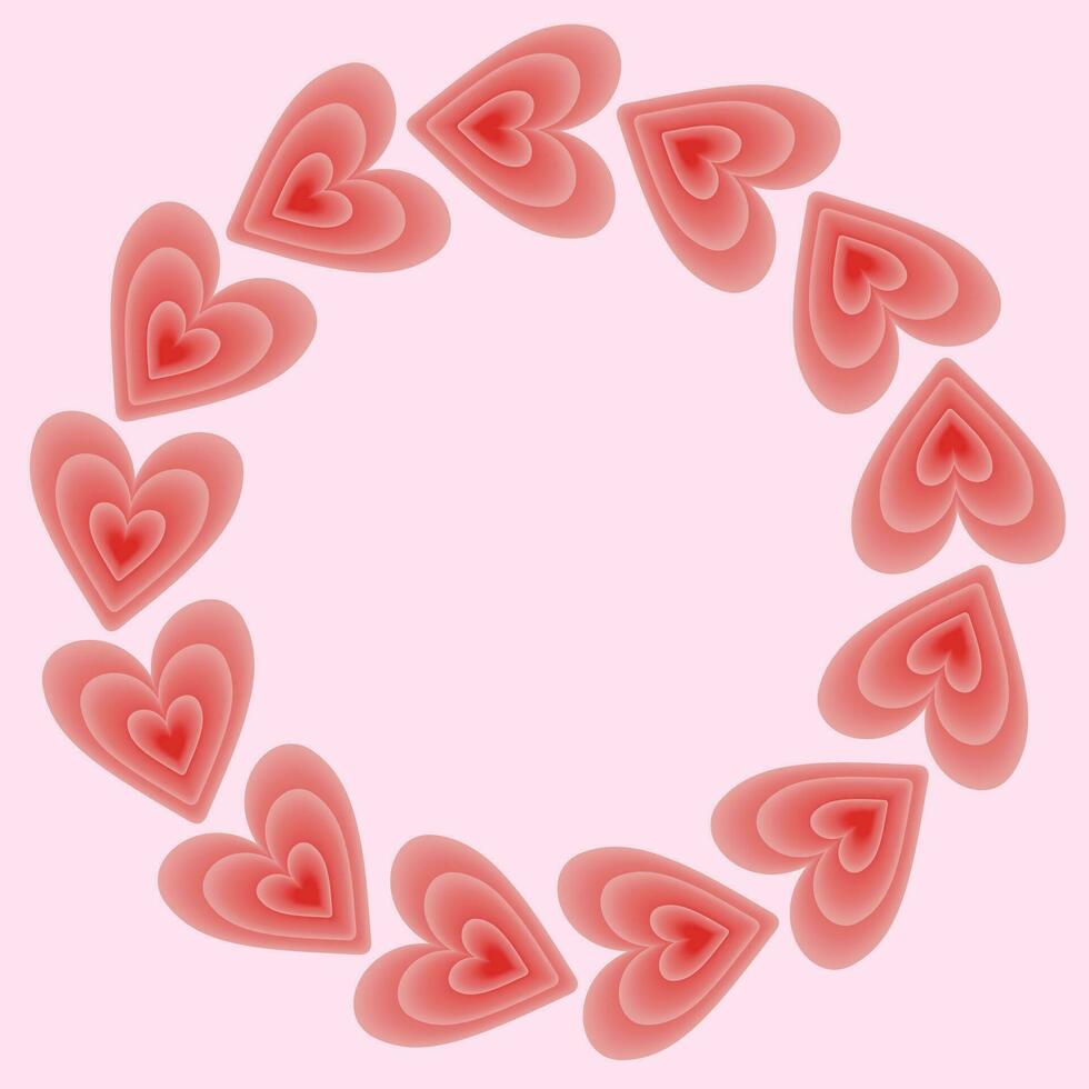 Illustration of pink hearts in the form of a circle, for Valentine's Day, for the design of postcards and social networks vector