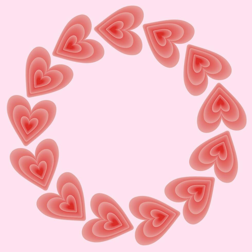 Illustration of pink hearts in the form of a circle, for Valentine's Day, for the design of postcards and social networks vector