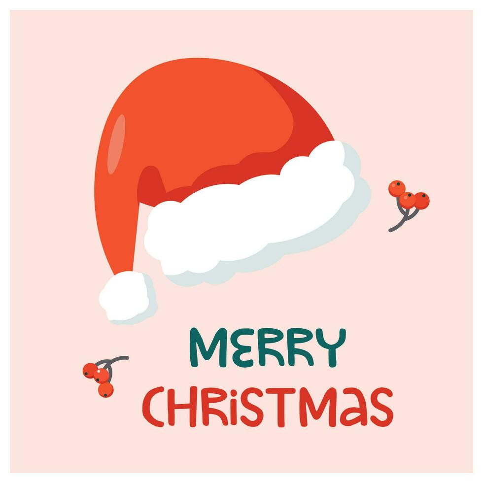 Merry christmas greeting card with Santa hat vector