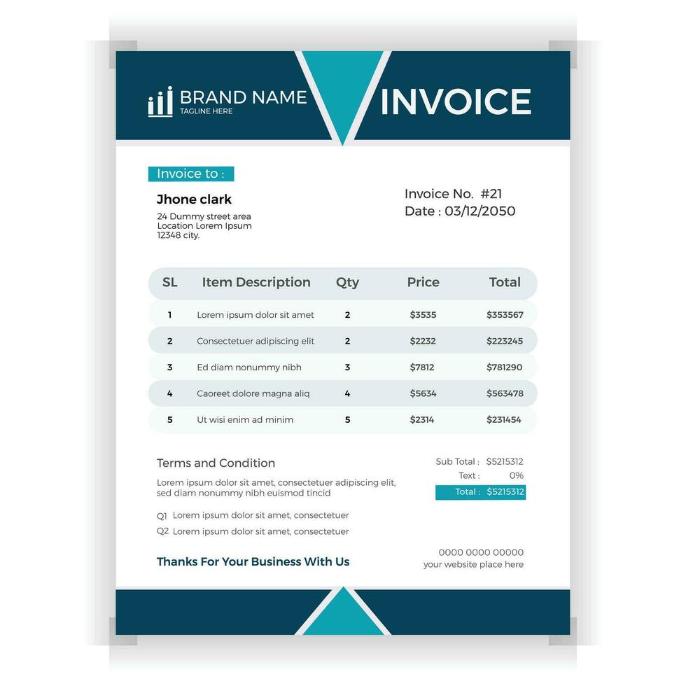 Business Invoice design for corporate office. vector
