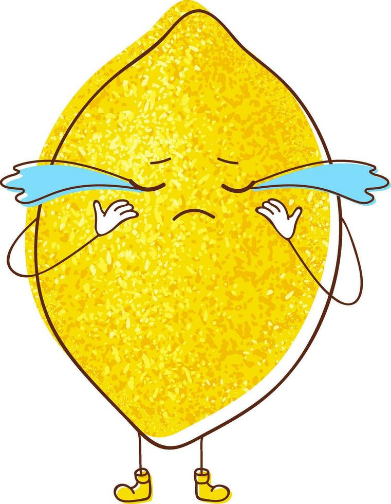 An image of a tearful lemon, its citrusy emotions flowing with teardrops. vector