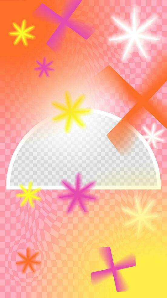 Orange pink crazy acid y2k aura aesthetic storis template. Bold graphic illustration with stars and light effects. vector