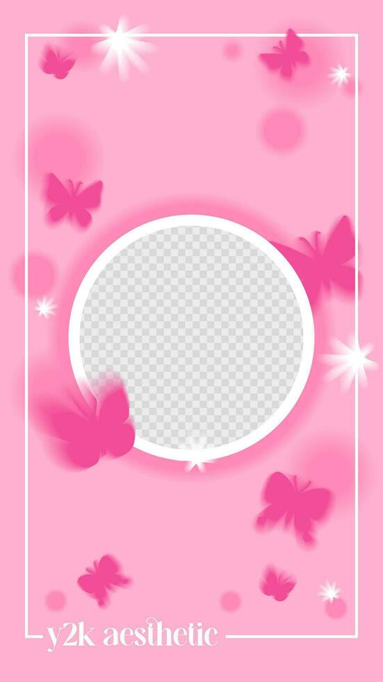 Hot Pink aura acid butterflies y2k stories template. vector