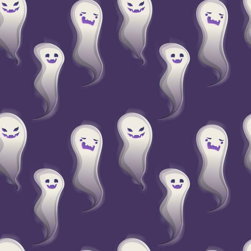 Halloween ghost seamless pattern on purple background. vector