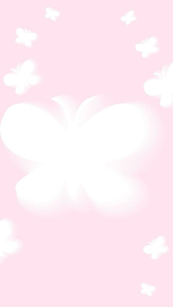 y2k aura aesthetic storis template. White butterflys on pink background. Soft pastel girly graphic illustration with 2000s vibe. Can be used as wallpaper. vector