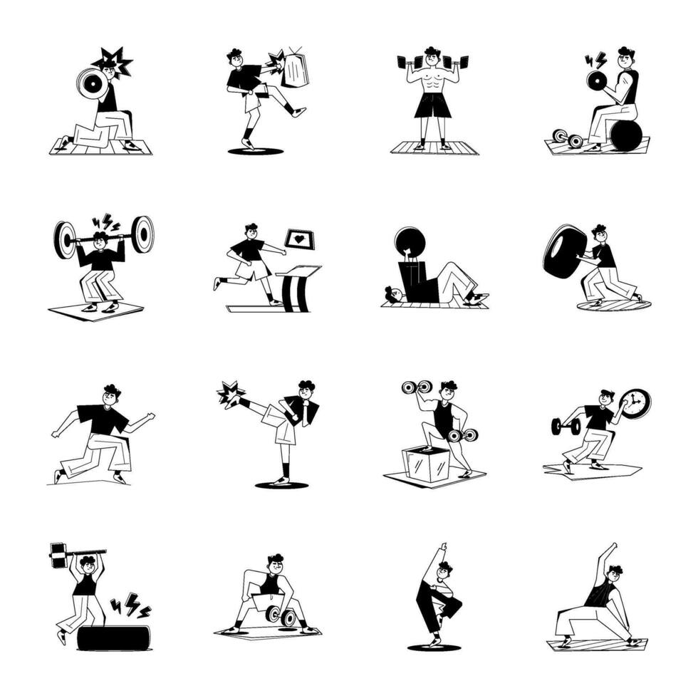 Trendy  Fitness Glyph Illustrations vector