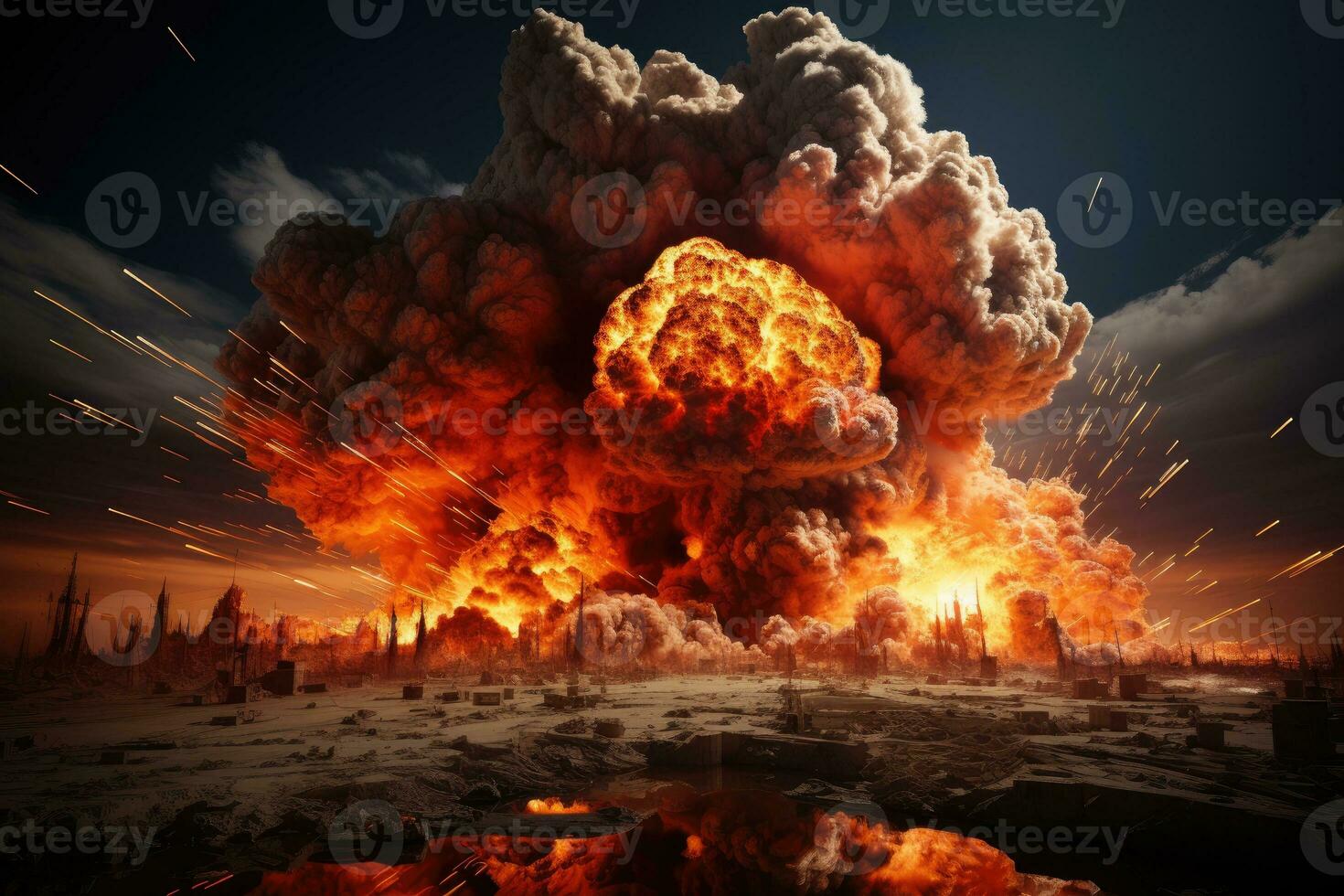 big explosion look from far AI Generated photo