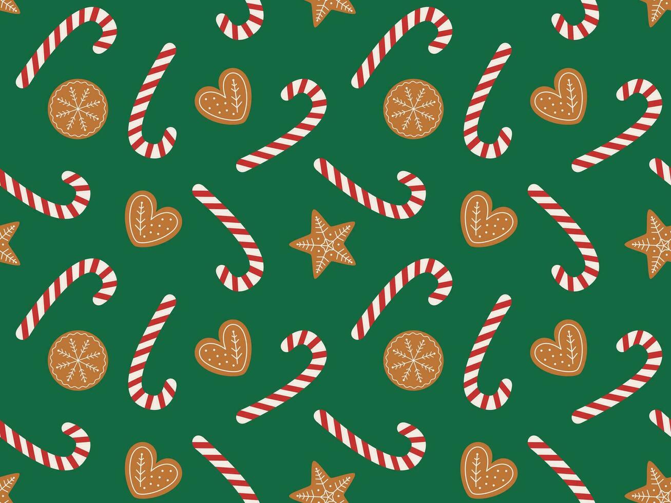 Pattern gingerbread and candy cane vector