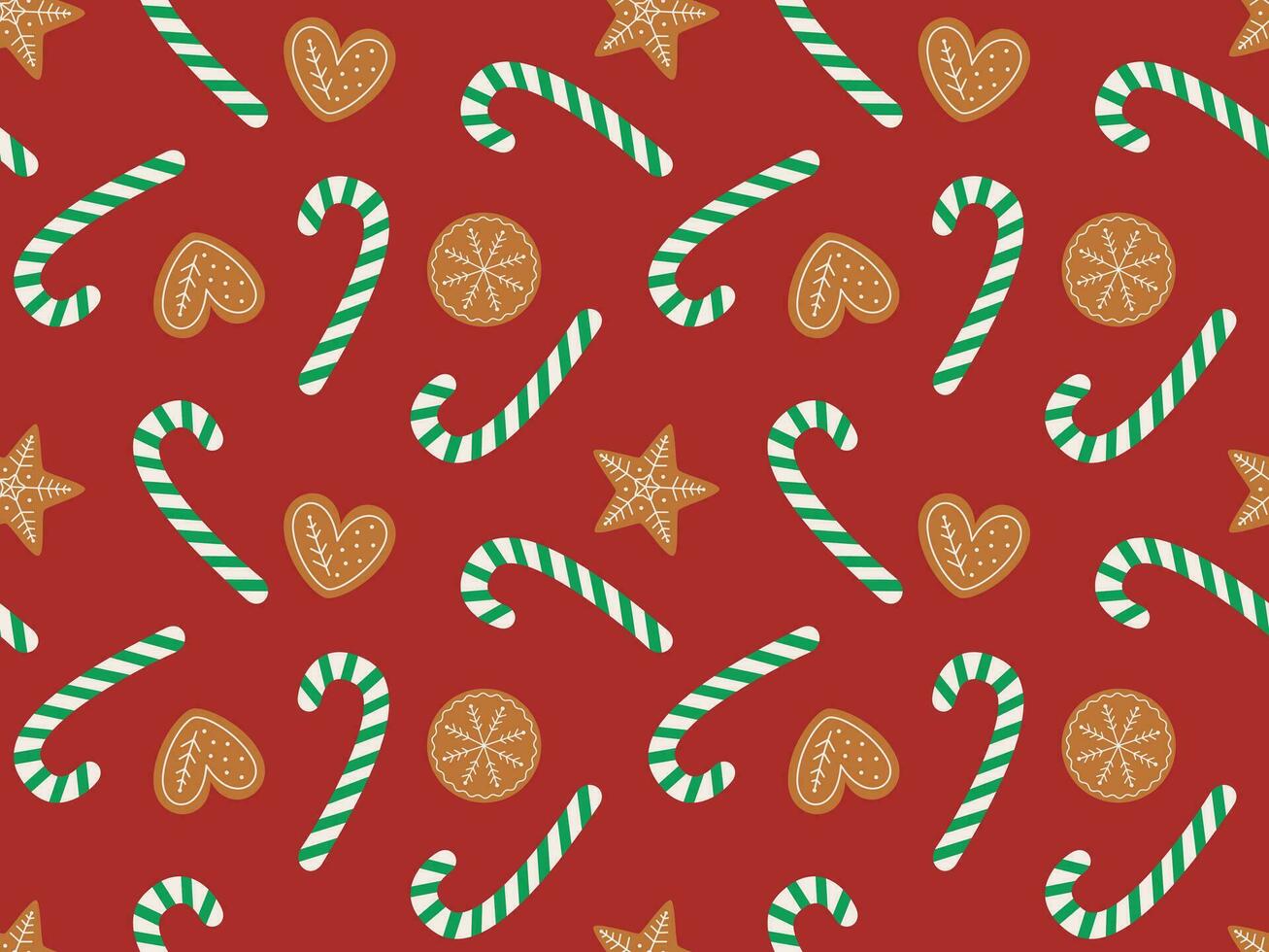 Pattern gingerbread and green candy cane vector