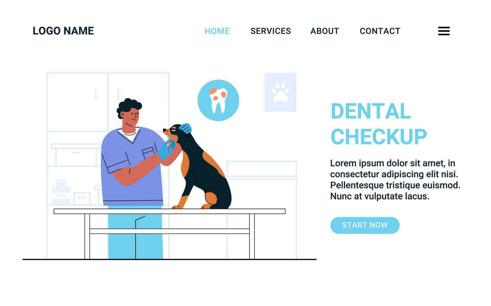 aterrizaje página dental chequeo mascota concepto ilustración vector