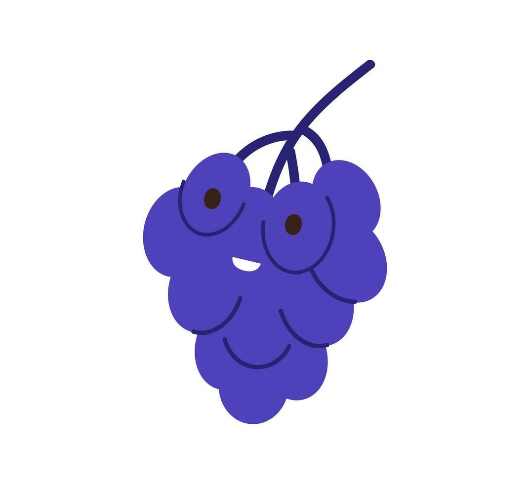 contento púrpura uvas personaje. linda gracioso bebé Fruta sonriente cara emoción vector