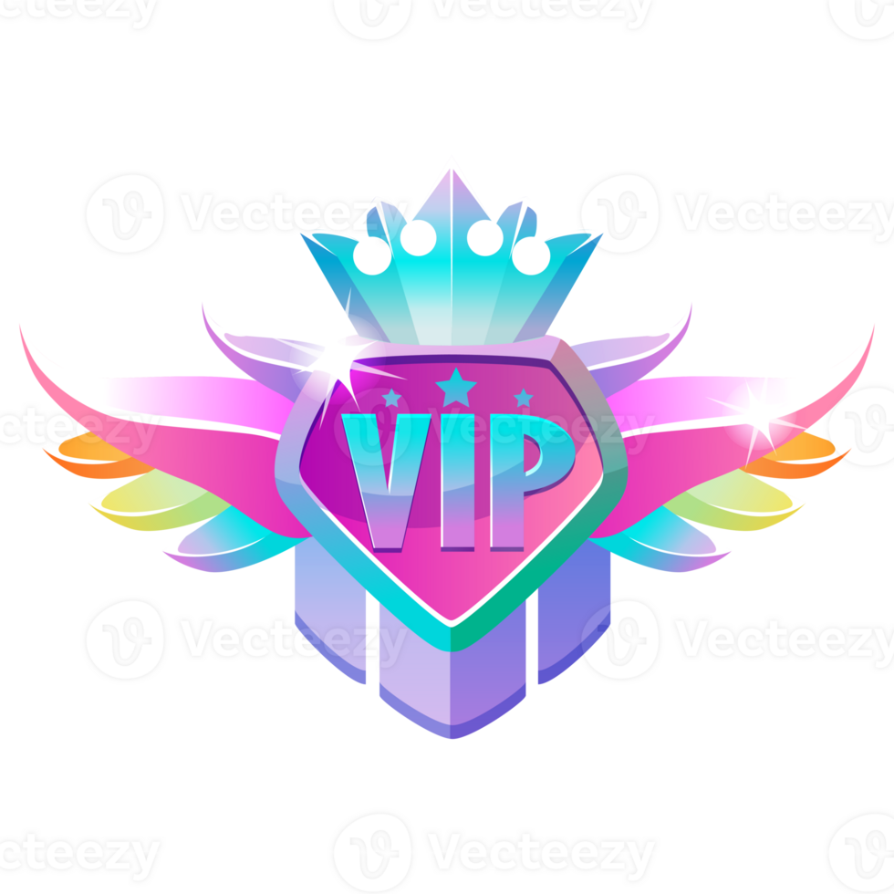 VIP badge with wings and crown. Design icon png