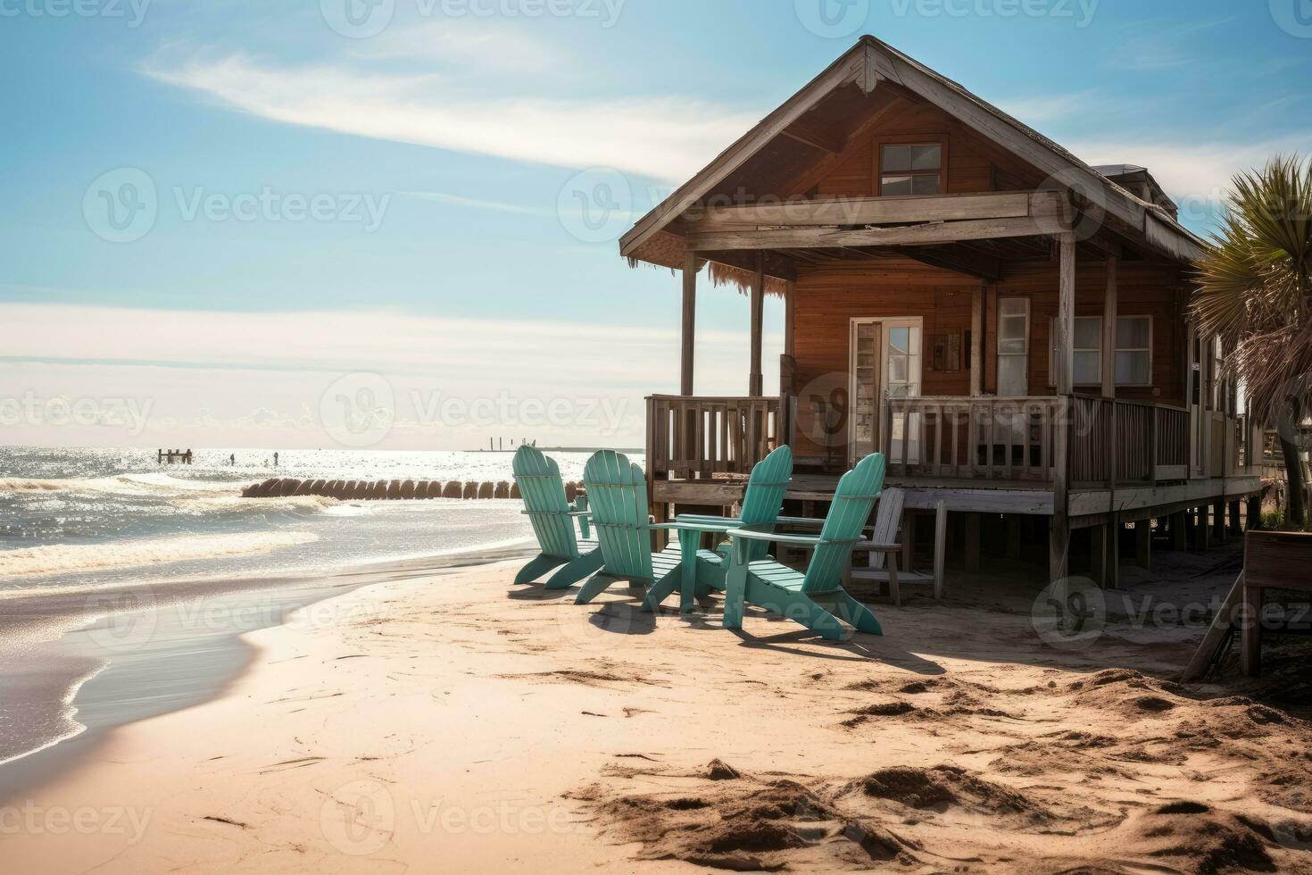 beautiful beach inn sunny day view AI Generated photo